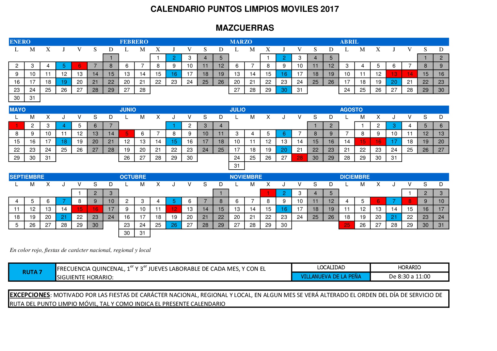 Calendario punto limpio movil