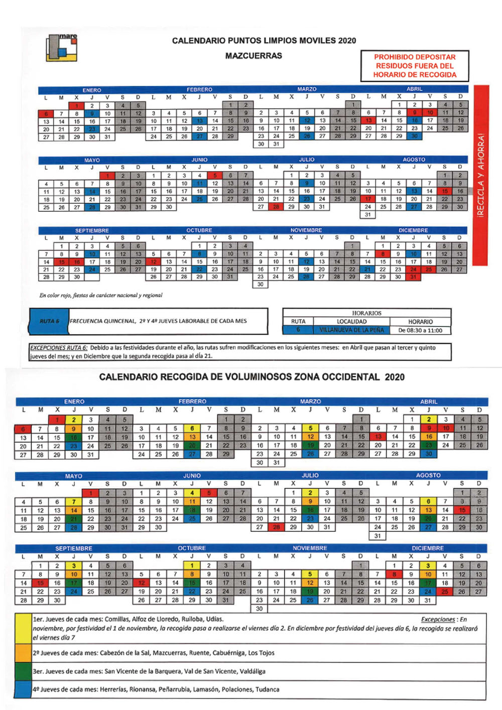 Calendario Punto Limpio Móvil