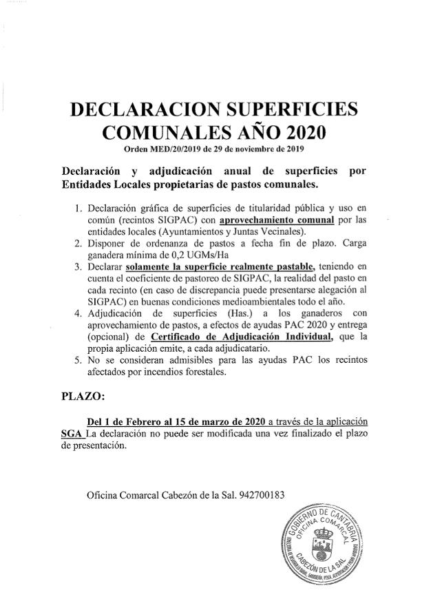 Declaración de Superficies Comunales 2020