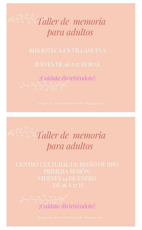 Taller de memoria para adultos en Riaño de Ibio y Villanueva